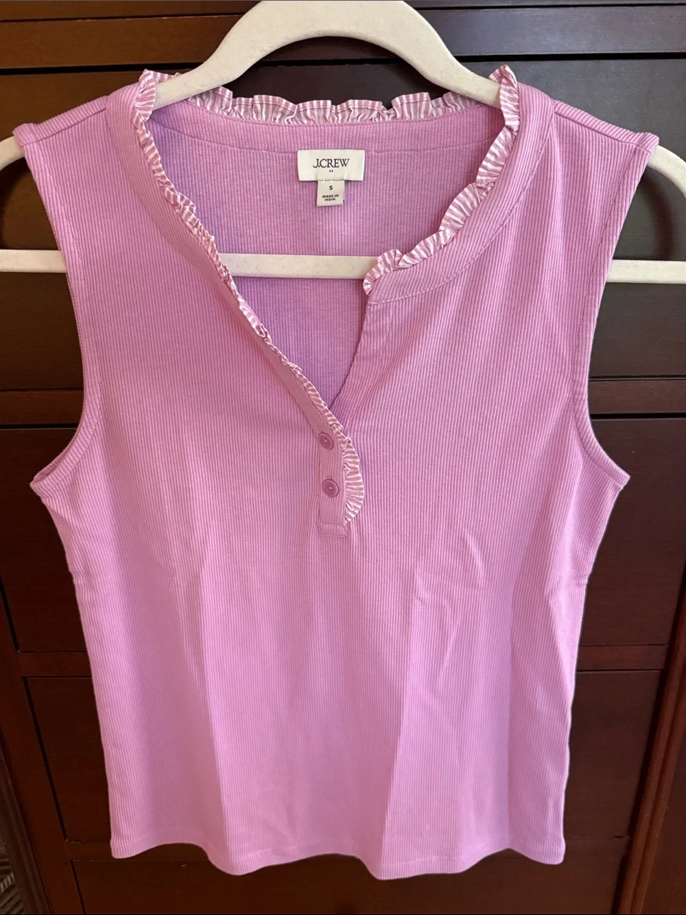 J. Crew Pink Ribbed Sleeveless Tank with Ruffle Trim